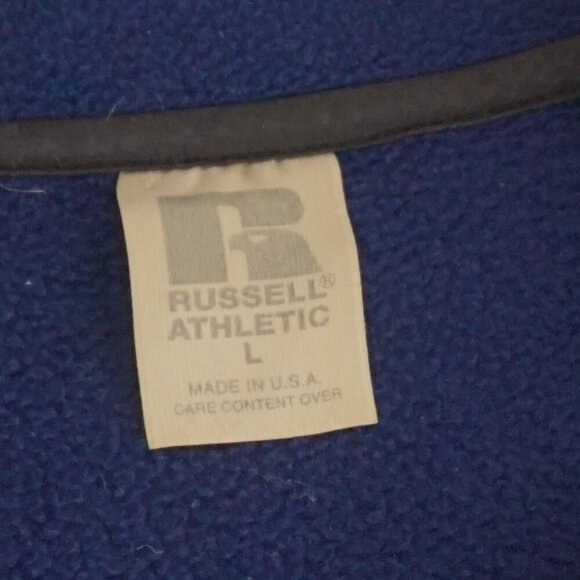 VTG '90S Russell Athletic Navy Fleece Button Collar Outdoor Pull Over Sweater L - Picture 9 of 10